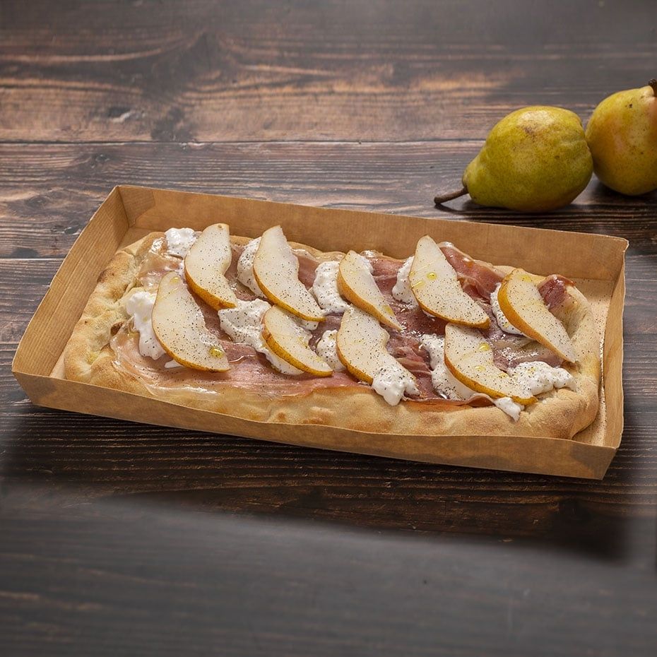 Pinsa stracciatella, prosciutto crudo, pere e pepe nero Mulino Bianco